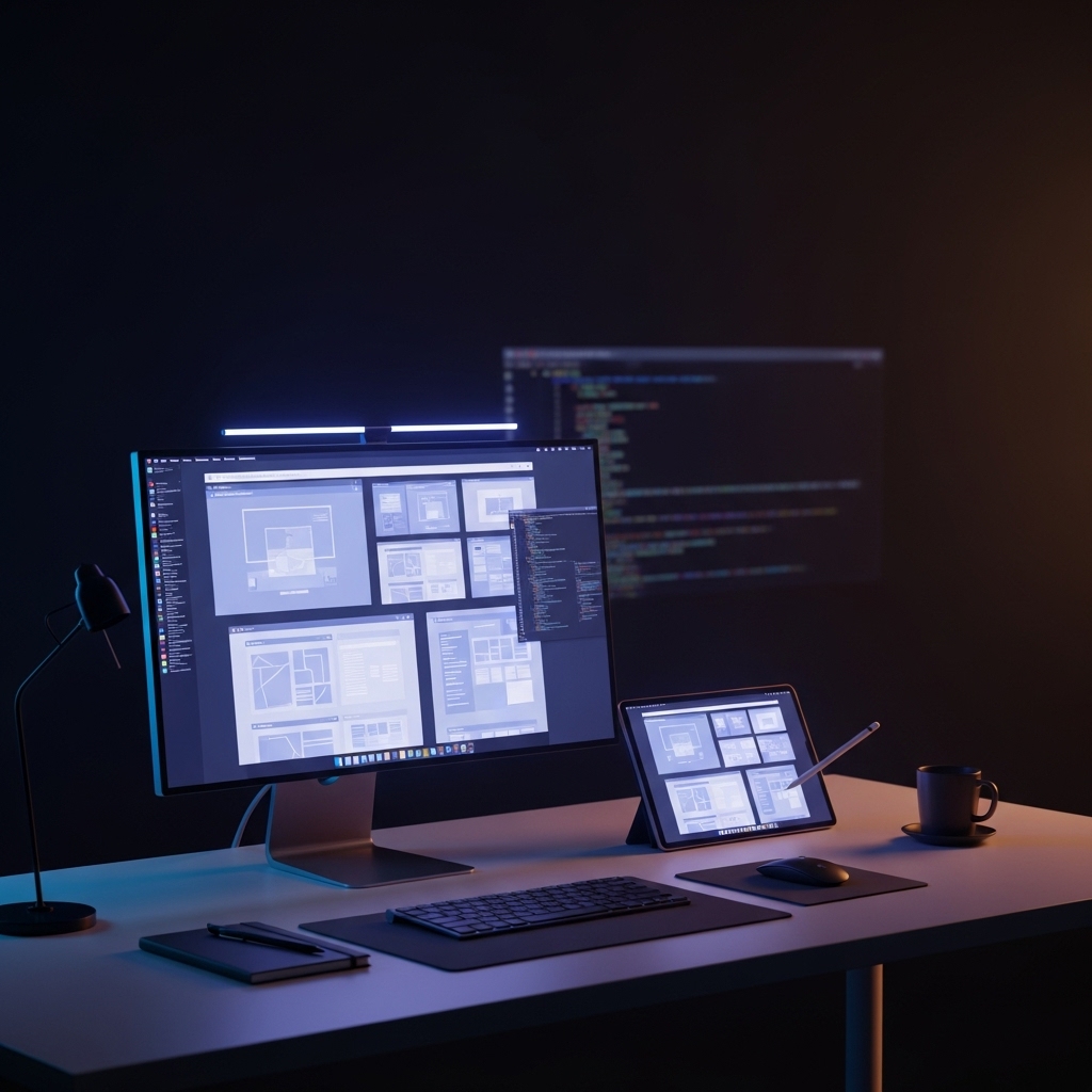 Wireframeden canlı siteye web tasarım ve UX UI geliştirme sürecini gösteren konsept görsel