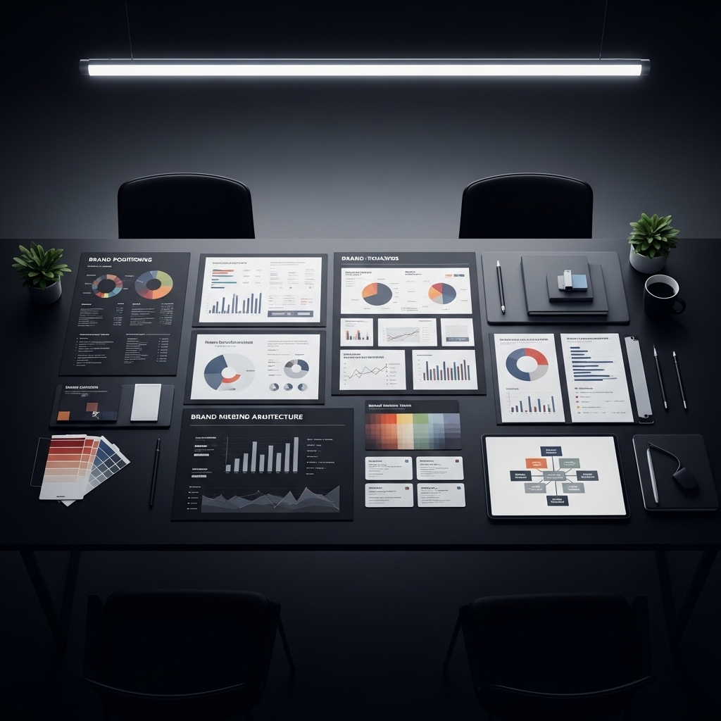 Marka stratejisi ve danışmanlık için strateji masası konsept görseli